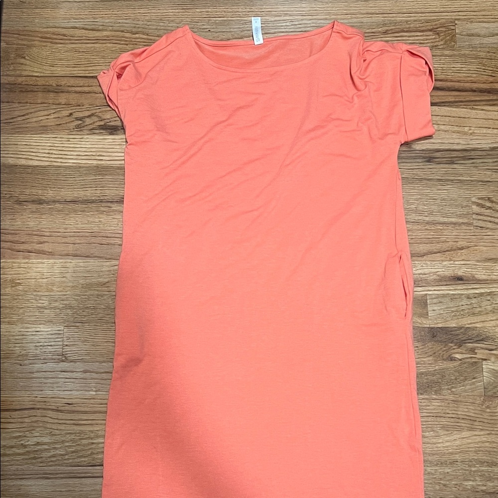 Elegant Coral Mini Dress with Pockets